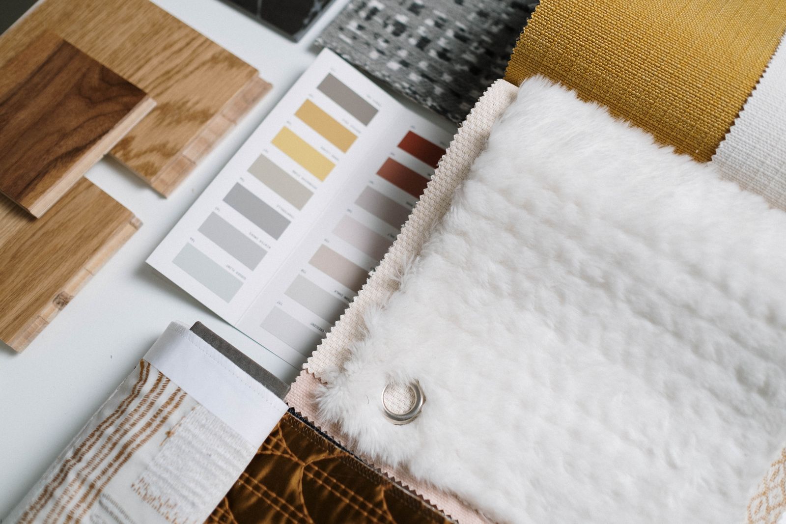 Tile, stone and flooring samples laid out for selection
